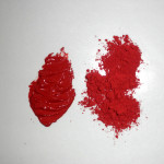 Left - Cinnabar with linseed  Right - Cinnabar dry pigment