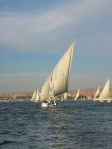 photograph of felucca ships on nile