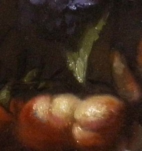 detail of oil painting of peaches