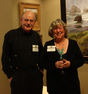 Margret short and guest at art gallery showing