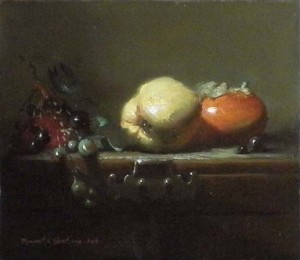 fine art still life oil painting of fruit arrangement by Margret short