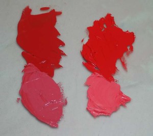 red and pink pigment paint samples