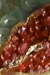 closeup of pomegranate still life painting