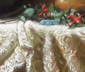 detail of oil painting texture of lace