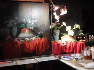 lighting photography studio set up of a scene to make a painting