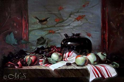 repoussoir technique in still life oil painting by Margret Short