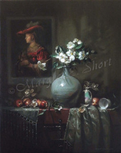 still life dutch style painting style of bouquet of flowers by Margret short