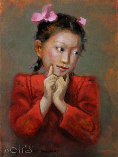 Portrait of Mok Lan oil painting on linen by Margret Short