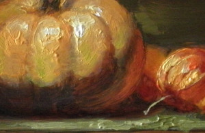 Oil on copper showing impasto on the surface, copyright Margret E. Short