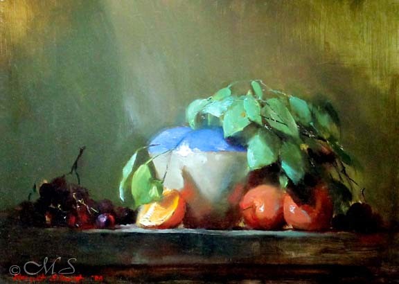 Vase and Tangerines - a still life oil painting by Margret Short