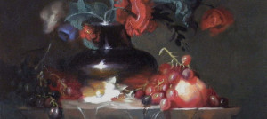 details of textures of oil painting of fruit and flowers