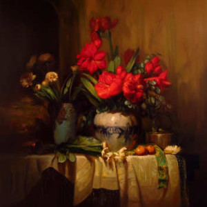 Amaryllis 40x40 inches, Oil on Linen © Margret E. Short, OPA, AWAM