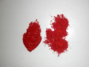 The natural pigment of Cinnabar - in dry form as well as mixed with linseed oil