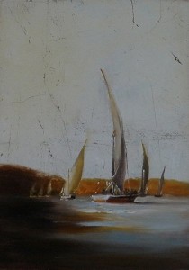 felucca boats on water painting