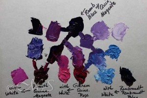 Modern pigments: Daniel Smith Quinacridone Magenta, M Graham Quinacridone Rose with white and Rembrandt Rembrandt Blue