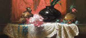 dutch style floral bouquet tabletop still life painting