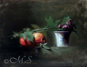 Finished still life oil painting by Margret Short a fine art painter in the Pacific Northwest