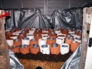 Coils inserted into earthenware pots filled